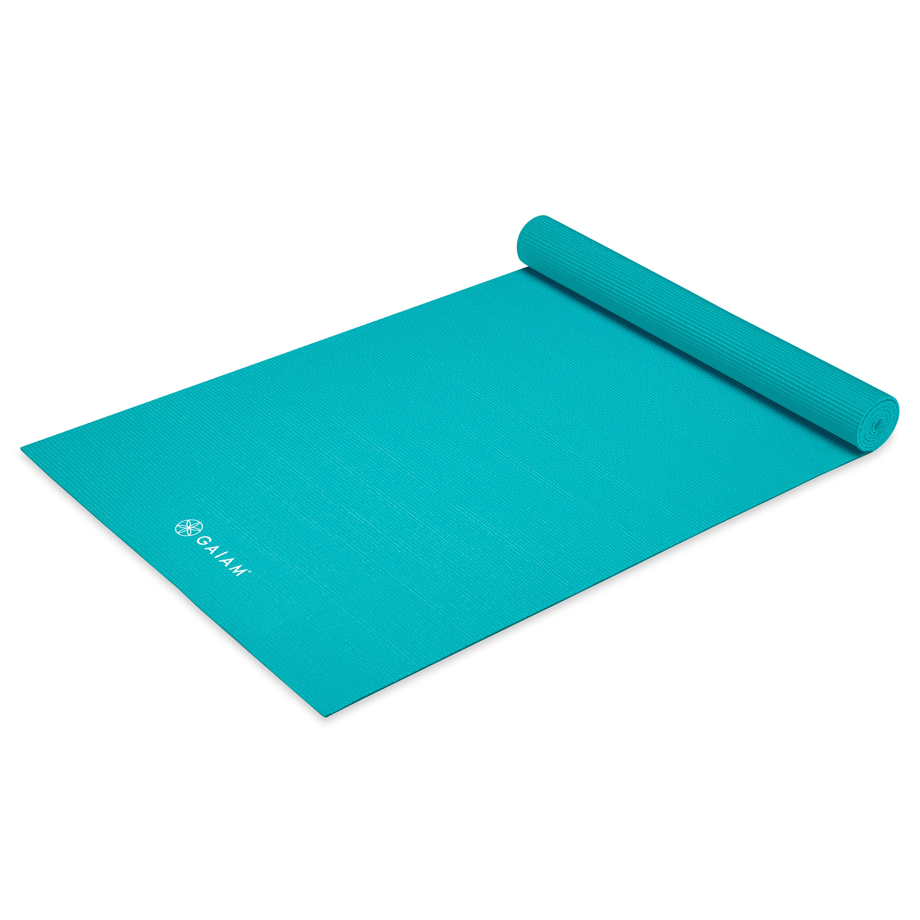 Gaiam Classic Solid Color Yoga Mat (5mm) Open Sea top rolled angle
